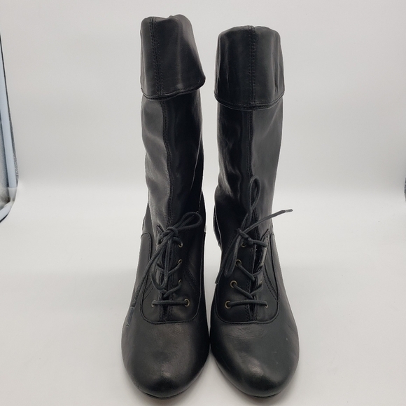 Seychelles women US 8.5 black leather calf high lace up vamp heeled boots - Picture 4 of 13